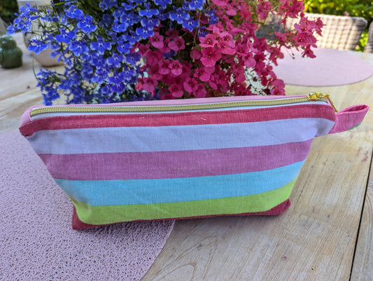 Trousse de toilette rayée rose (Upcyclée)