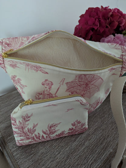 Sac banane toile de jouy et son porte monnaie