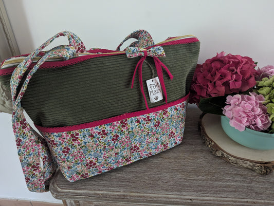 Sac velours kaki et liberty