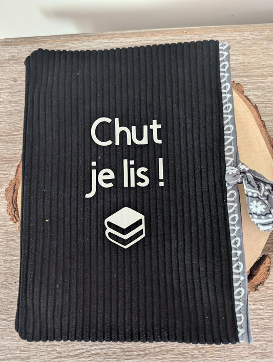 pochette à livre velours floquée tissus bandana gris et blanc