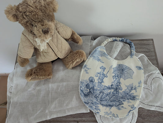 Bavoirs toile de jouy bleu