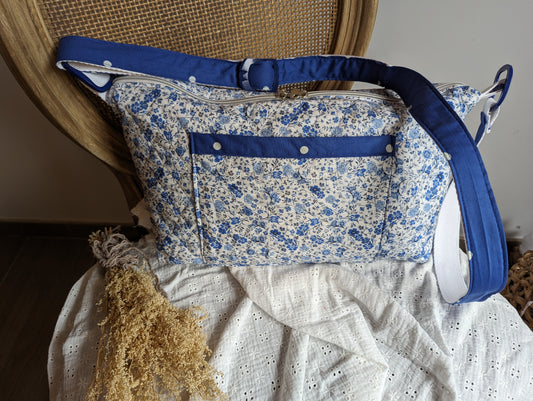 Sac matelassé liberty bleu tissu pois upcyclé